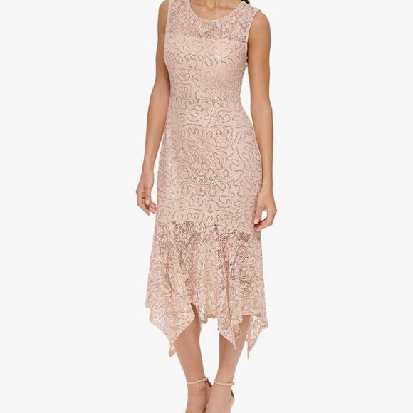 Kensie Flounced Hem Illusion Neck Sequin Lace Sheath Dress 4 Cocktail Bodycon‎ - Picture 2 of 16